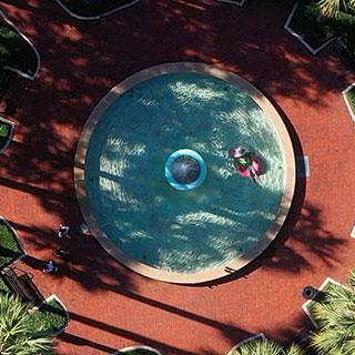 棕榈苑的霍勒喷泉的斜视图